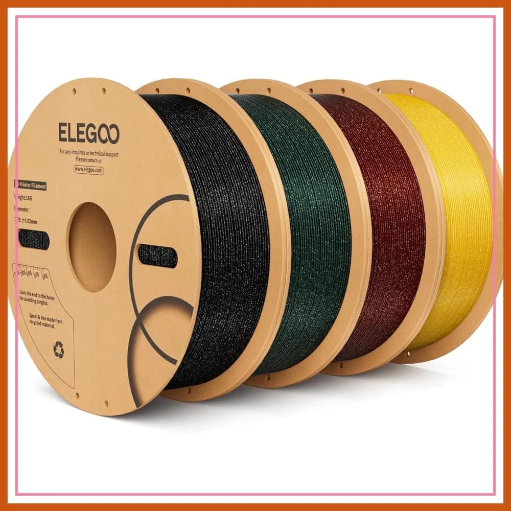 Filamento per Stampante 3D Glitterato, Confezione da 4KG, PLA 1.75mm, Nero/Rosso/Verde/Oro Scintillante, Precisione +/-0.02mm