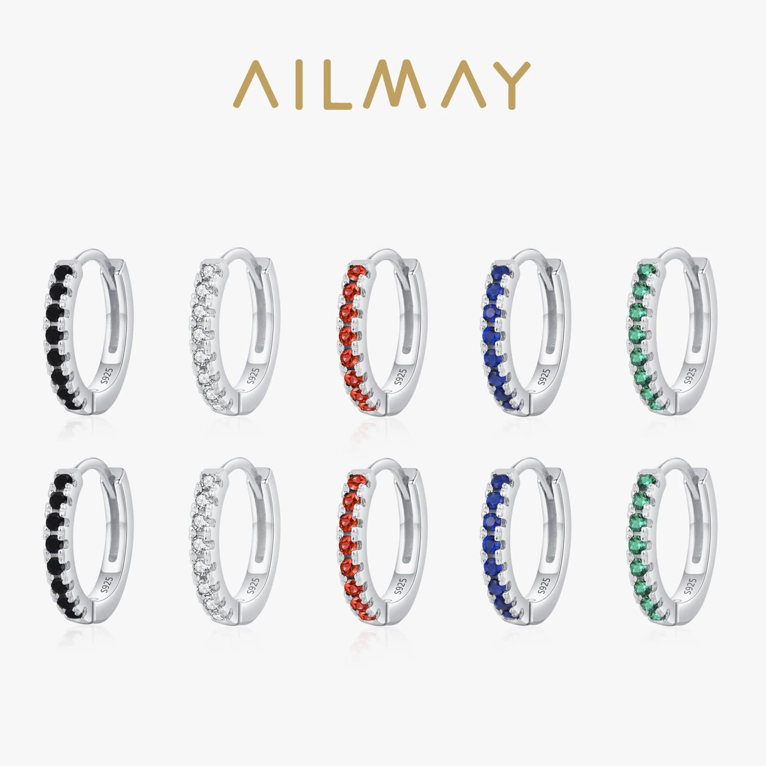 Ailmay orecchini a cerchio in argento Sterling 925 con zirconi colorati per le donne orecchini in stile bohémien con regalo per feste di gioielleria raffinata