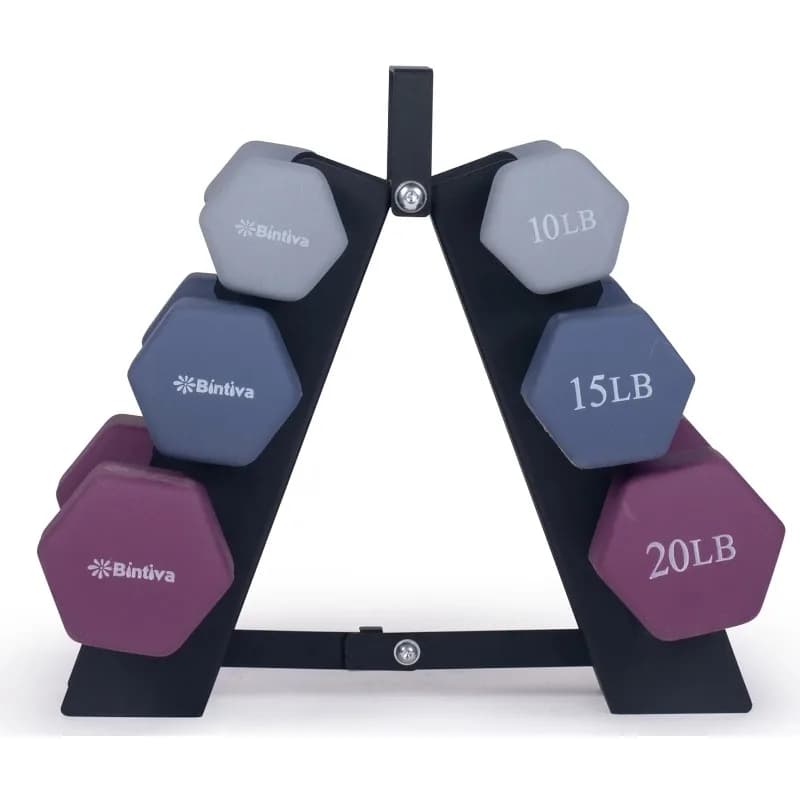 Set di manubri con supporto - Pesi rivestiti in neoprene - Coppie di manubri esagonali codificate a colori da 1-20 libbre