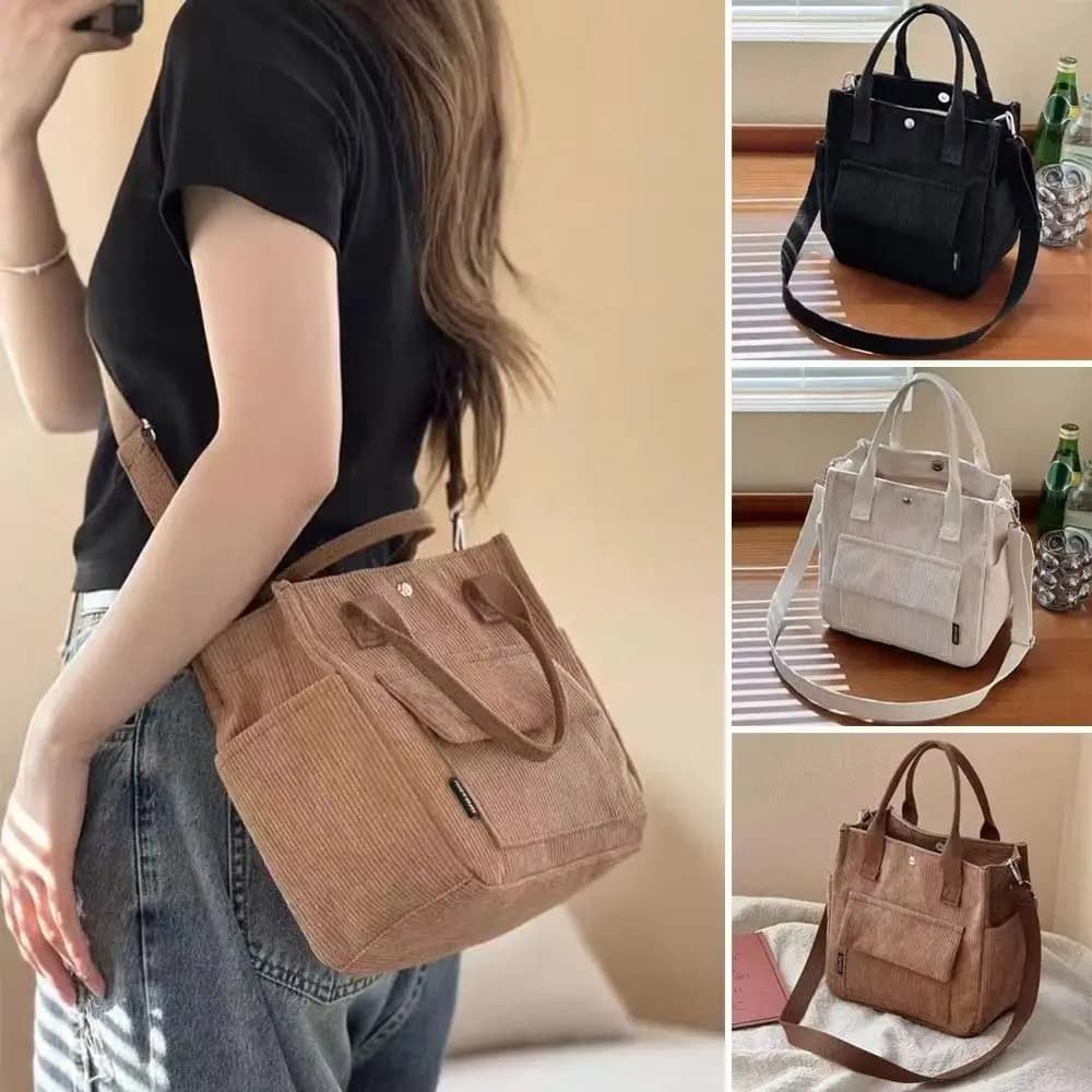 Borsa a tracolla semplice ed elegante, borsa tote portatile, borsa multi-tasca per il pranzo, per esterni