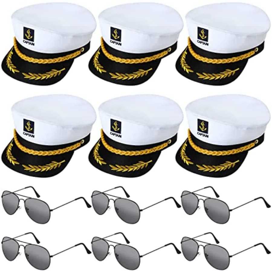 Hercicy 12 Pieces Yacht Captain Hat Sailor Ship Costume Set Captain's Yacht Sailors Hat Adjustable Sailor Ship Cap Polarized Su