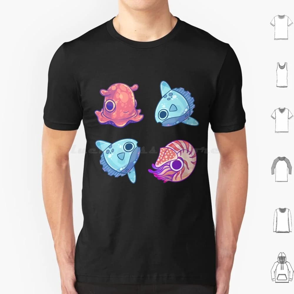 Ocean Friends ( Sticker Pack ) T Shirt Big Size 100% Cotton Octopus Octopus Octo Sunfish Mola Mola Ocean Sunfish Nautilus Fish
