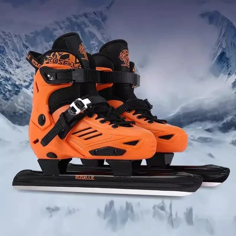 Pattini da Ghiaccio a Velocità Regolabile per Bambini e Adulti, Scarpe da Pattinaggio con Fodera in Pile Caldo, Stivali da Allenamento per Hockey su Ghiaccio Rinforzati