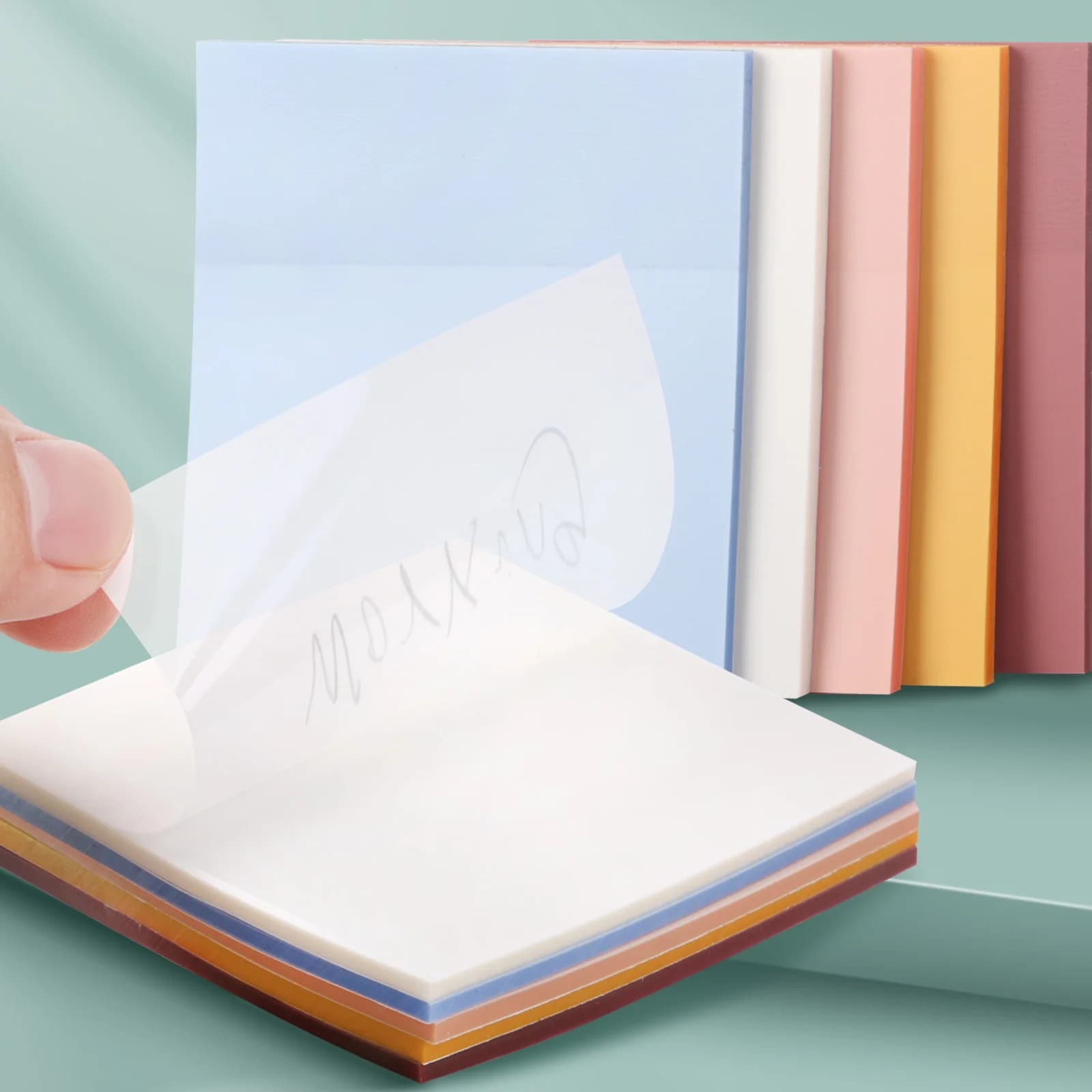 100 fogli di blocchetti per appunti adesivi in PET trasparenti impermeabili, fogli di promemoria trasparenti multicolori per forniture scolastiche e per ufficio