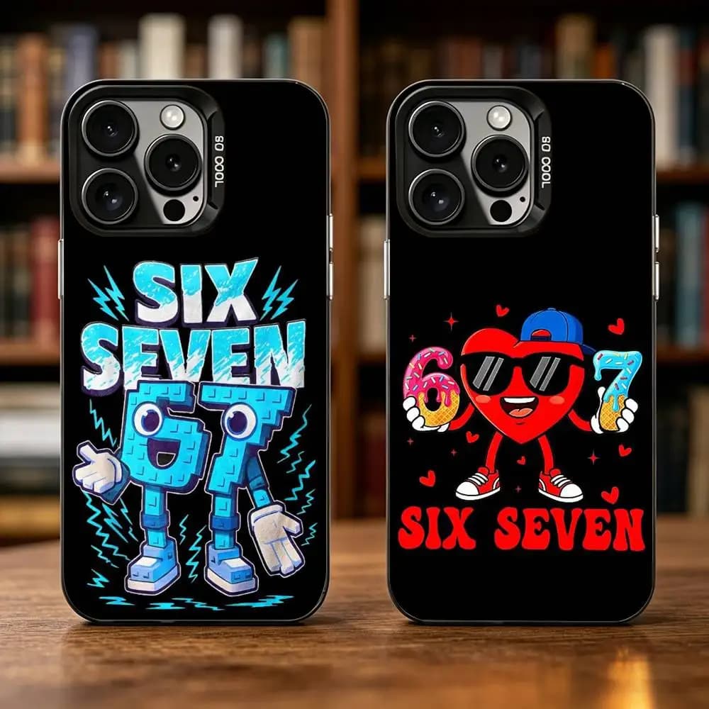 Custodia per telefono Six Seven 67 per iPhone 17, 16, 15, 14, 13, 12, 11 Plus, Pro Max, XS, Cover colorata argento e nera