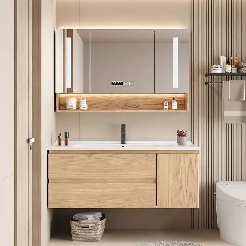 Mobiletto con Specchio per Bagno, Mobile da Parete per Farmacia, Lavabo, Contenitore Angolare Multiuso in PVC