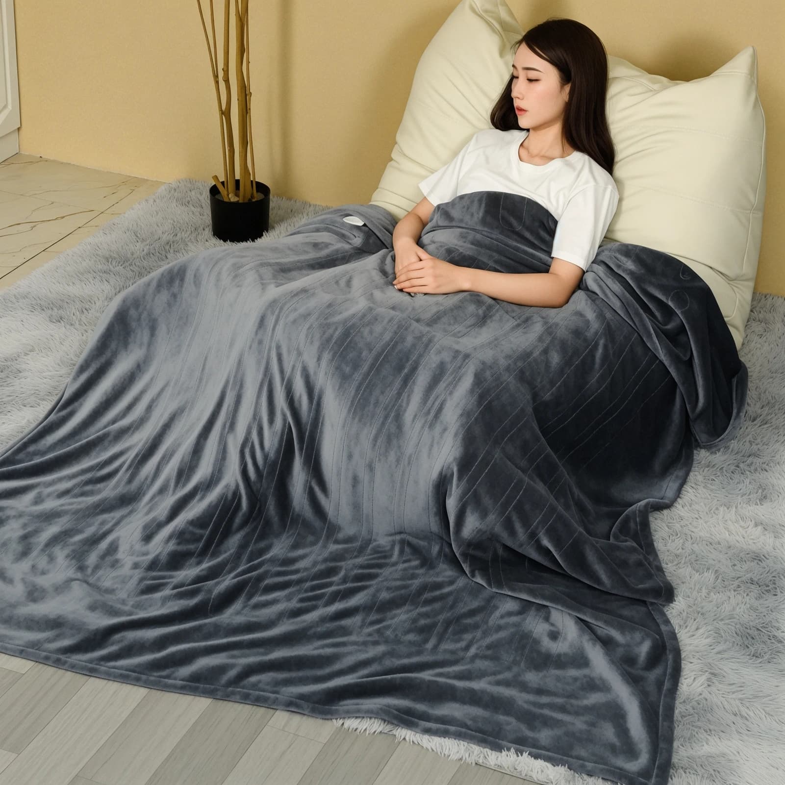 Coperta riscaldante elettrica in flanella bifacciale, trapunta riscaldata con protezione da surriscaldamento a temperatura regolabile a 10 livelli, spegnimento automatico 1-12 ore