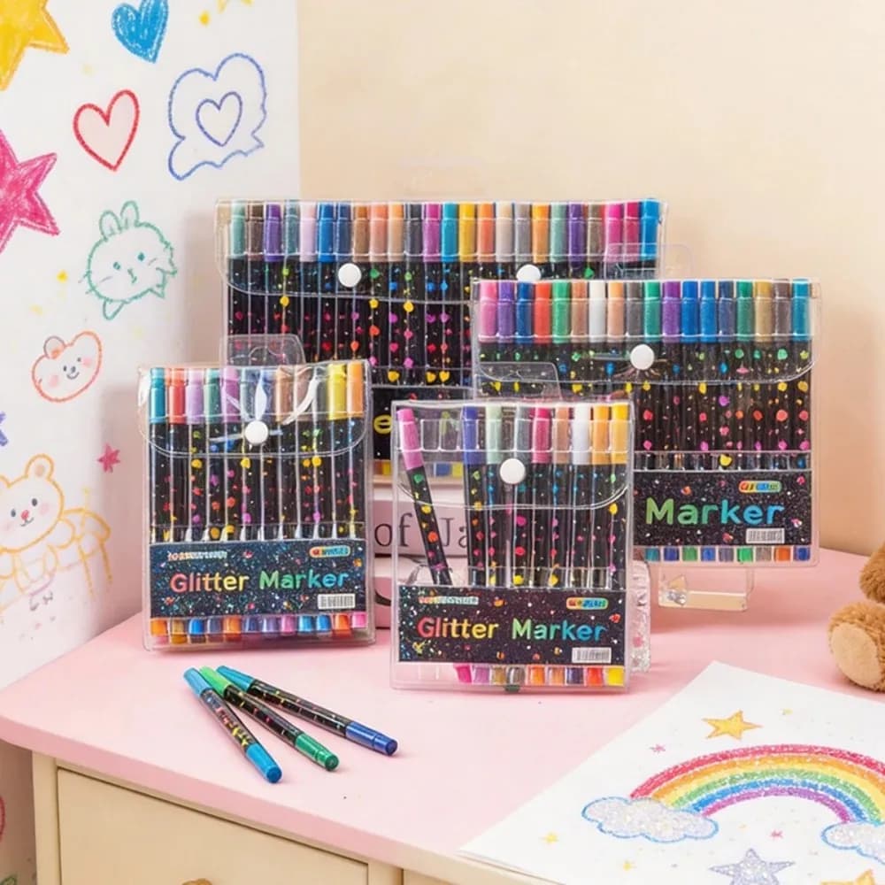 24-96 Colors Colorful Double-Ended Glitter Pens with Fast-Drying Glue-Like Ink Fine Tip Tip-To-Base for Scrapbooking Card Making
