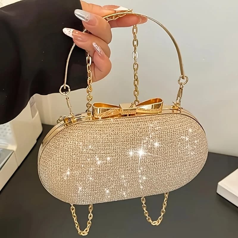 Light luxury sequined hand-held dinner bag, elegant style bag, high-end chain single-shoulder crossbody bag