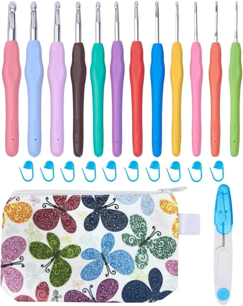 Set di 12 uncinetti con impugnatura morbida e custodia, kit di ferri da maglia per principianti ed entusiasti (2.0-8.0mm)