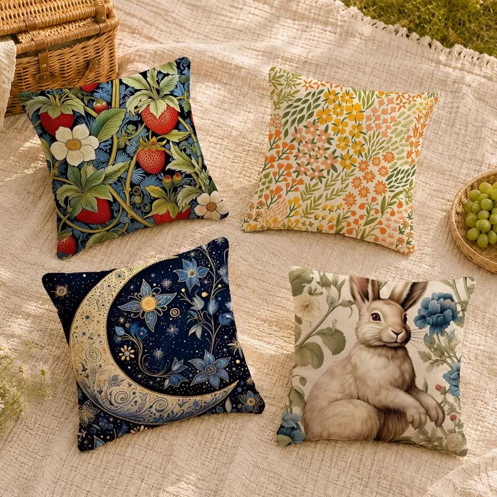 art W-William M-Morris Cushion Cover Soft Short Plush Throw Pillow Cover Washable Skin Friendly Sofa Living Room Decor