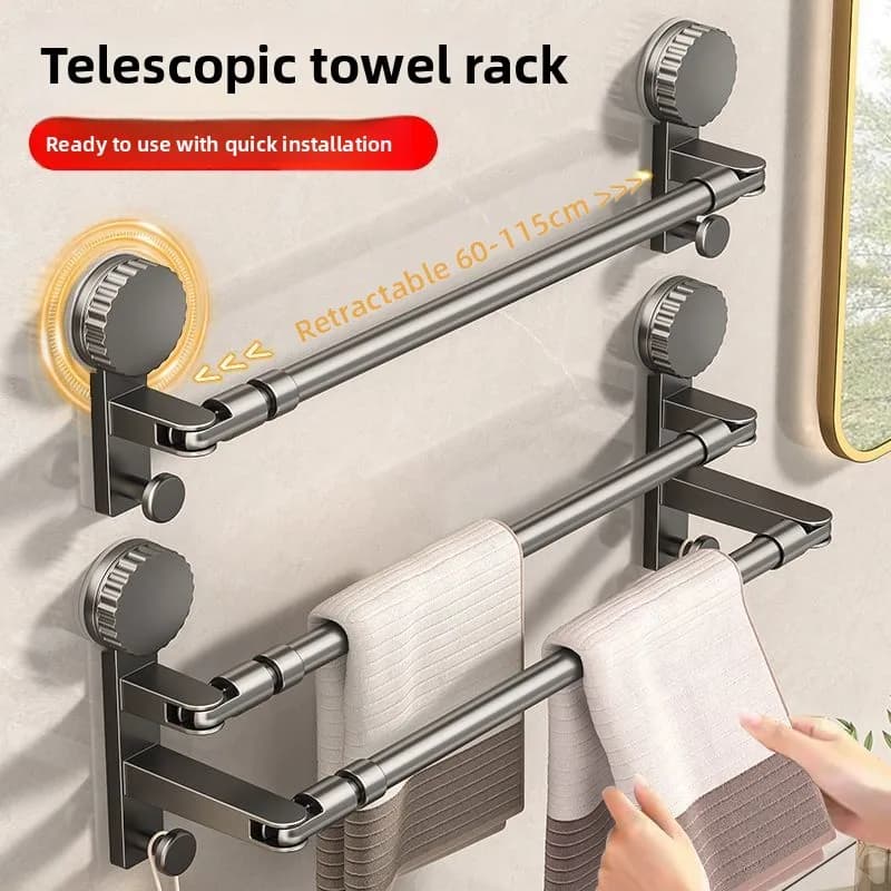 Portasciugamani a ventosa senza foratura, retrattile, da parete per bagno, organizer per vestiti e pantofole