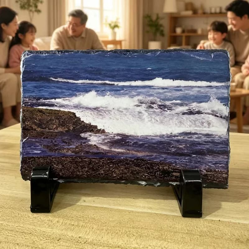 Custom Heart Photo Slate, Personalized Engraved Stone W/ Photo& Text, Unique Rock Picture Frame for Anniversary Gift Home Decor