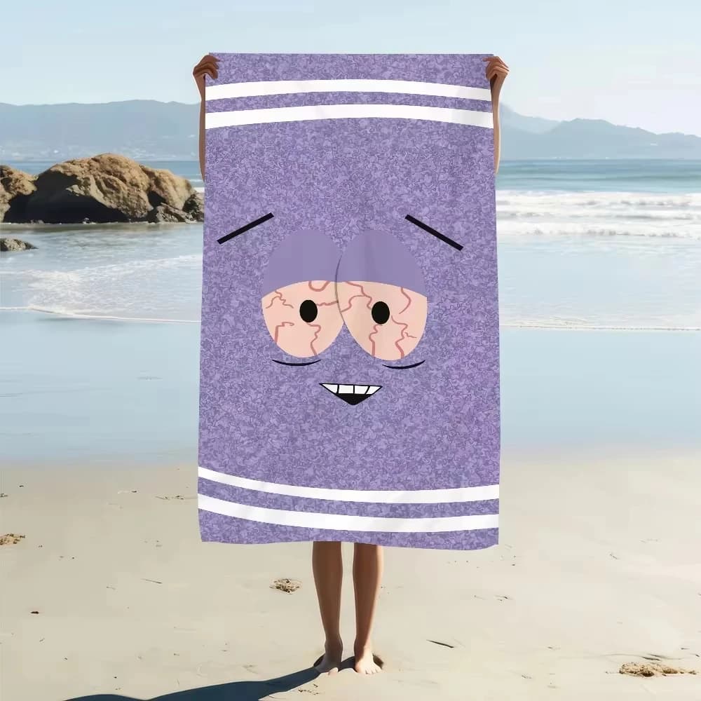 Divertente Asciugamano da Spiaggia con Faccia di Cartone Animato Viola, Stampa Piatta con Occhi Infuocati, Asciugamano da Bagno per Viaggi e Feste in Piscina, Regalo in Microfibra
