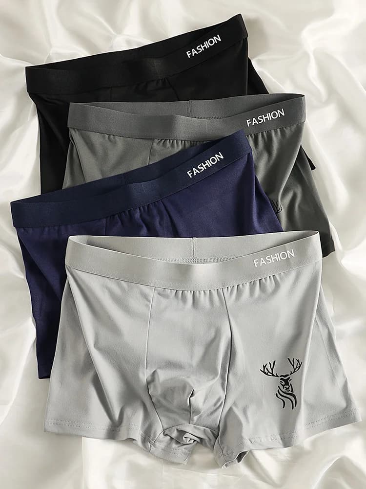 Set boxer da uomo a vita media in poliestere da 4 pezzi - Cintura "FASHION" con motivo cervo