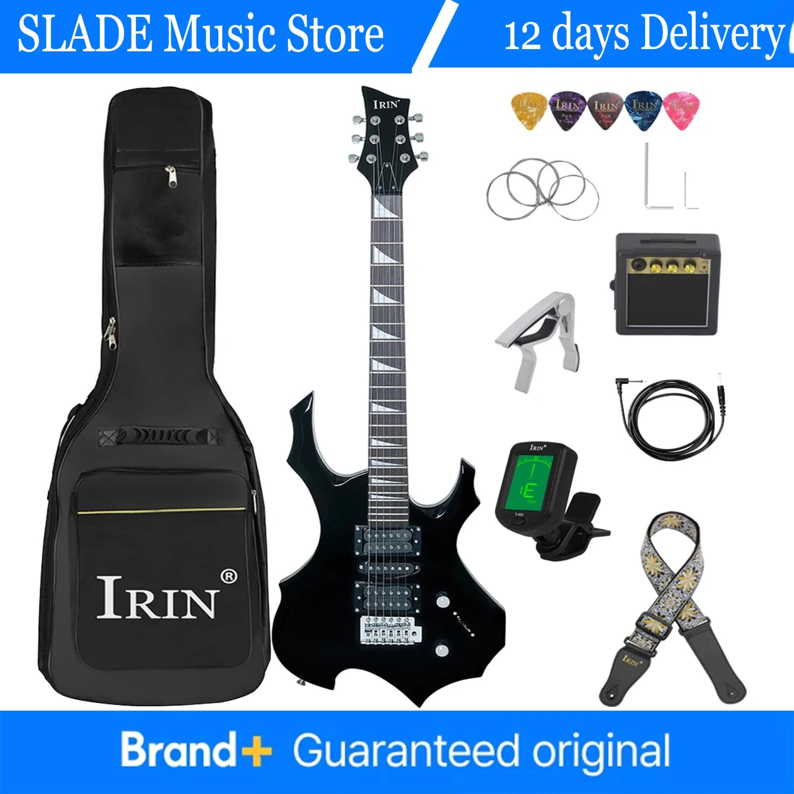 IRIN 6 Corde Chitarra Elettrica 24 Tasti Corpo in Acero Guitarra Elettrica Set con Borsa Amp Tuner Strap Picks Chitarra Mini Accessori