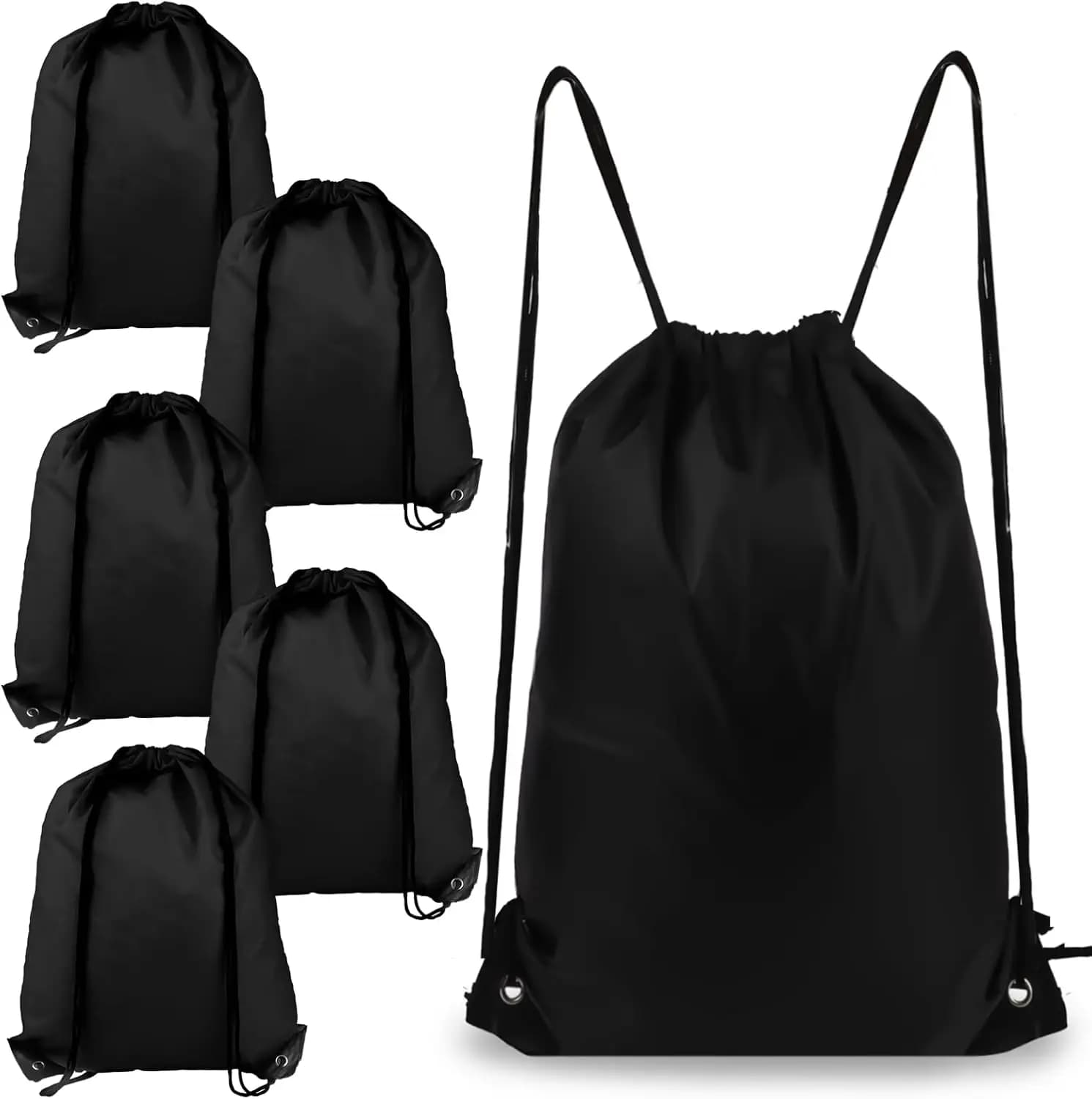 Confezione da 6 Zaini con Coulisse Medi Neri per Palestra, Viaggi, Spiaggia e Sport