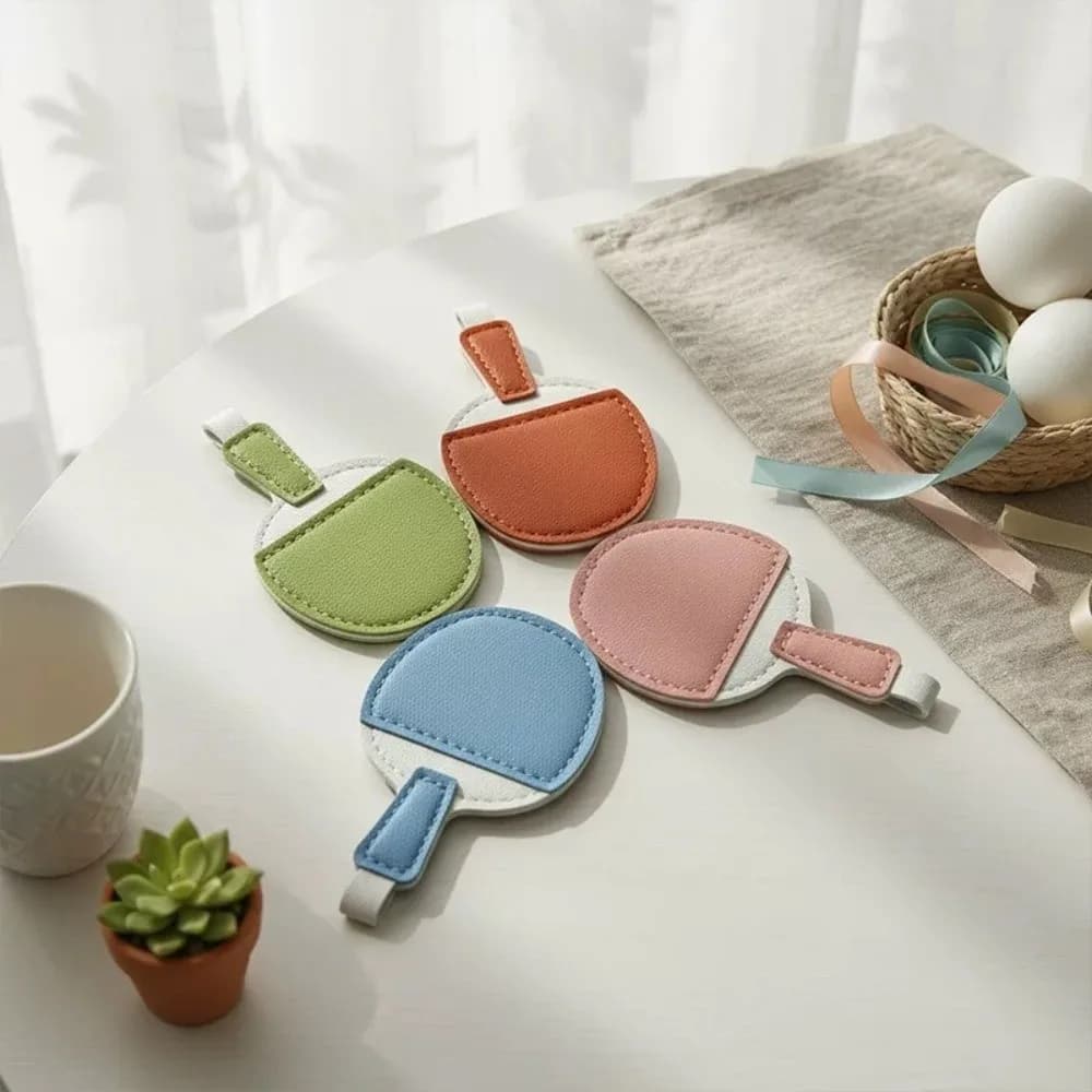 Funny Table Tennis Bats Keychain Cute Hanging Ping-pong Racket Pendant Creative Backpack Decor PU Leather Keyring