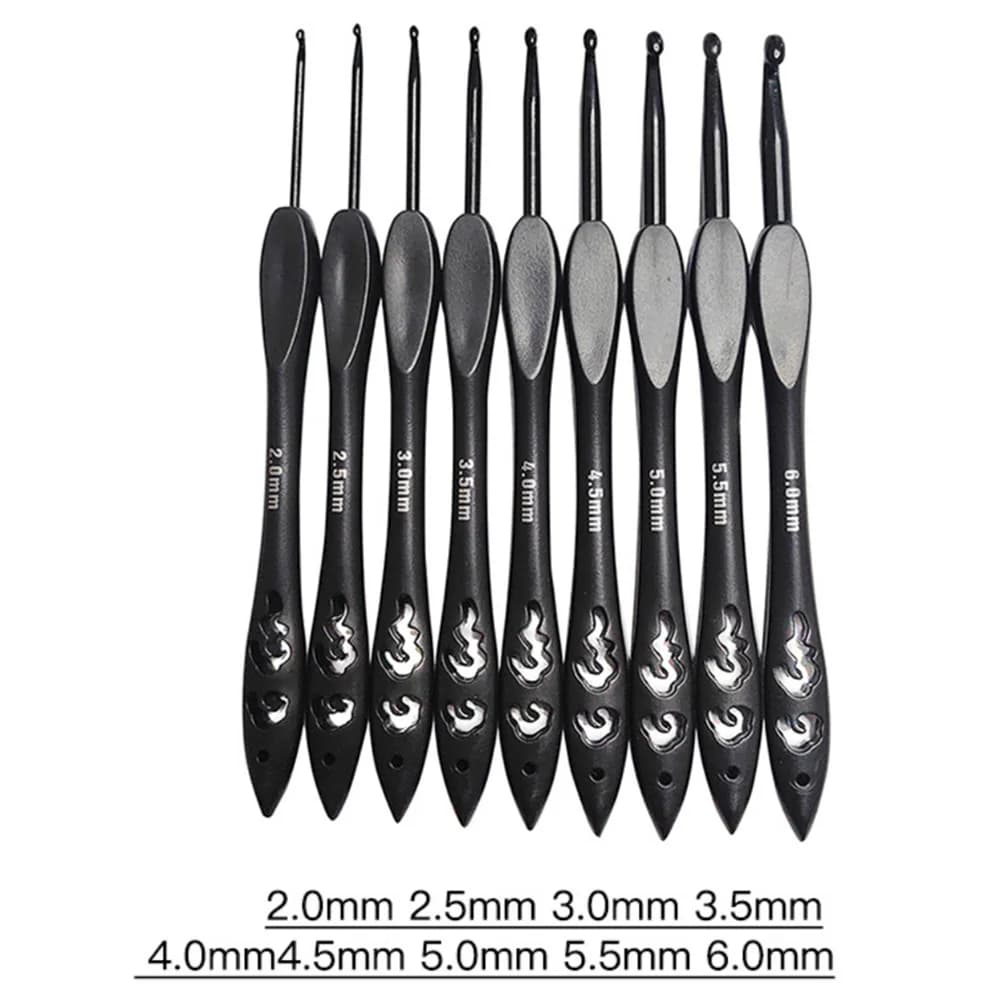 16cm 9Pcs 2.0–6.0mm Ergonomic Handle Needles Crochet Hook Set for Yarn Knitting Aluminum Crochet Hooks DIY Knitting Tools