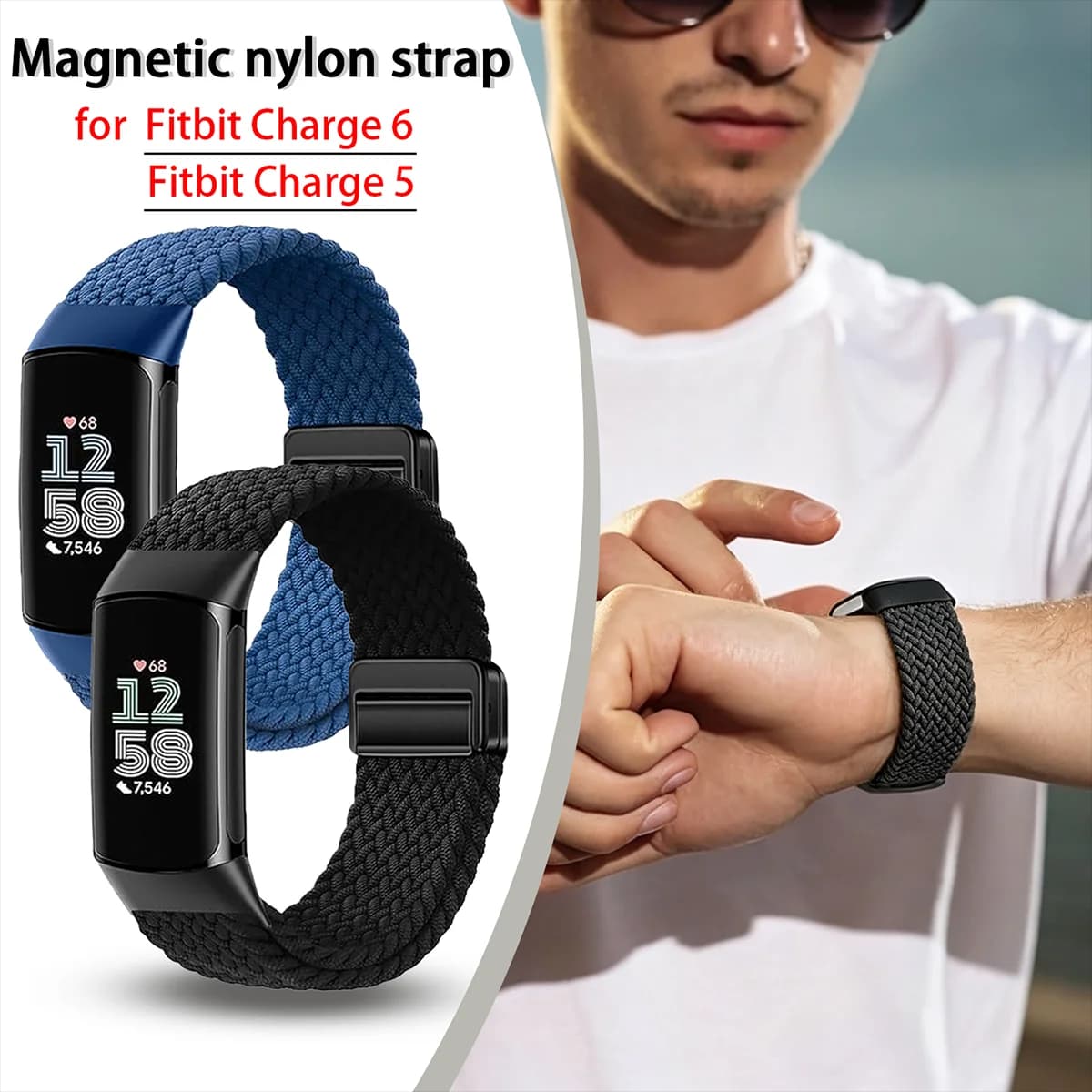 Compatible with Fitbit Charge 6/5 Watch Bands Magnetic Nylon Sport Wristbands Replacement for Fitbit Charge 5 6 Bands Women Men