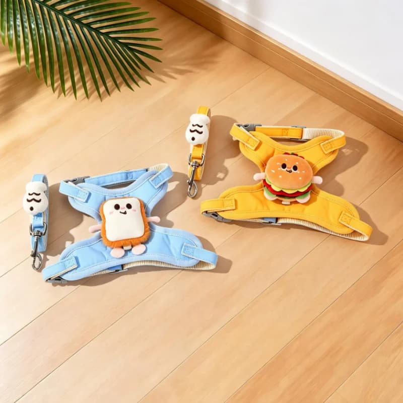 Cute French Fries Hamburger Dog Harness Leash Set Outdoor Walking Pet Supplies Anti Escape Cat Chest Strap Dog Traction Rope