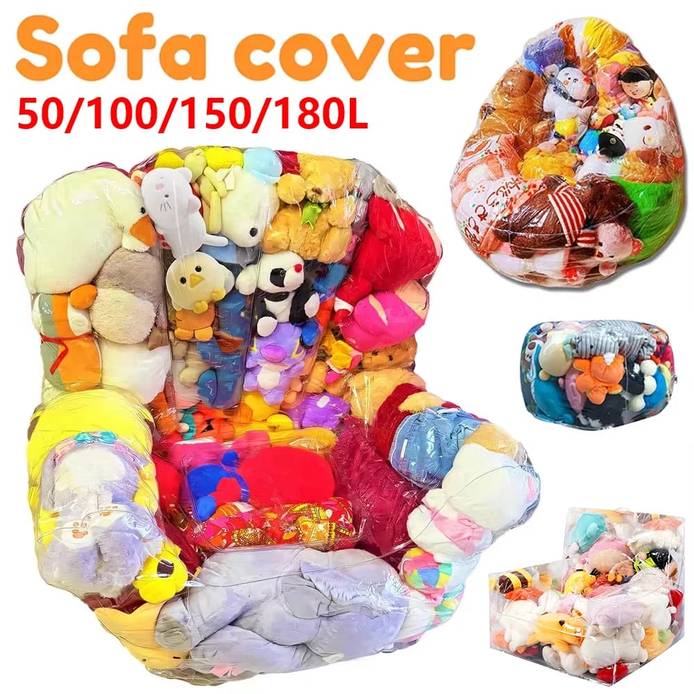Fodera per sedia con animali di peluche trasparente Coprisedile in peluche impermeabile in PVC con cerniera Organizzatore di stoccaggio per bambole di grande capacità