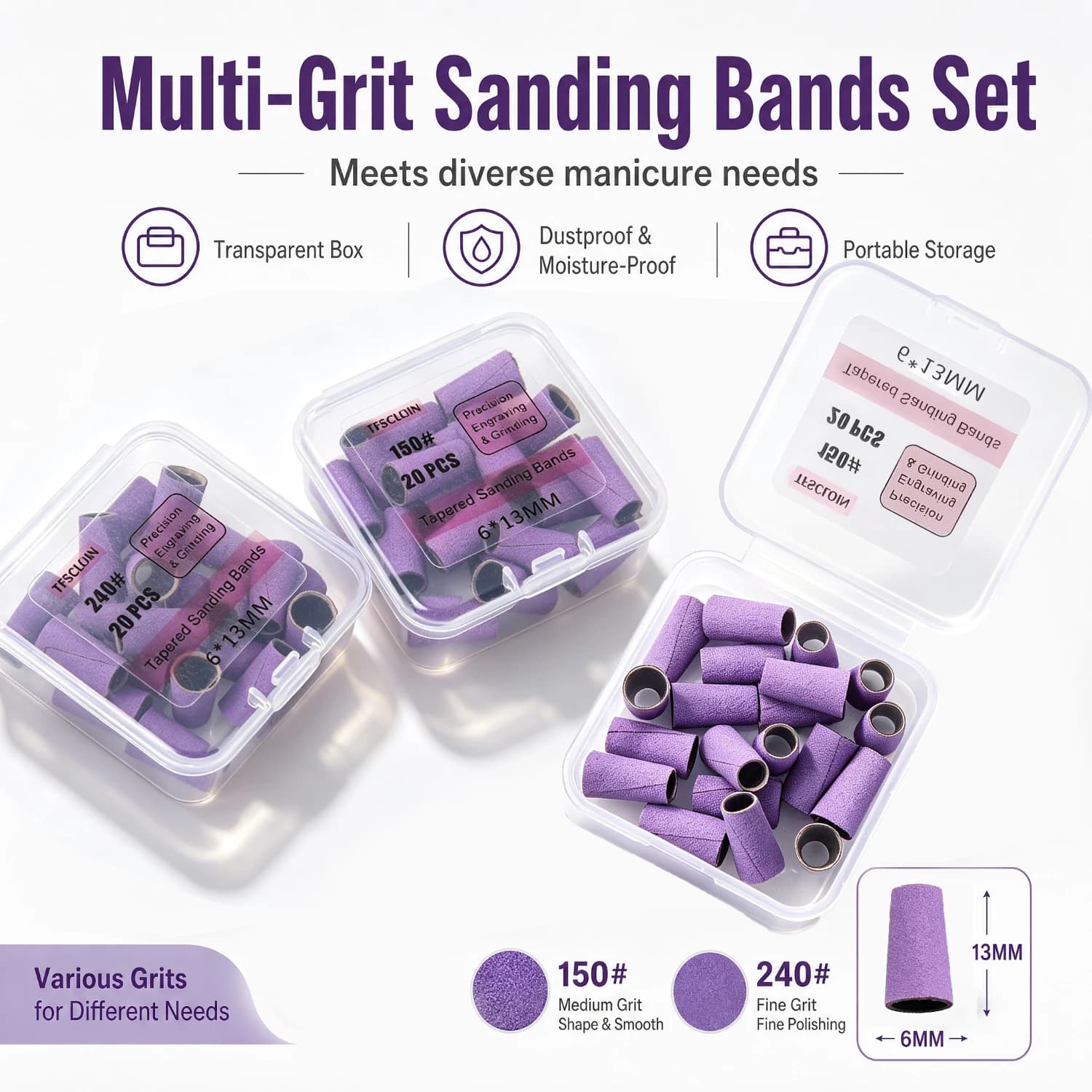10/20pcs Tapered Nail Sanding Bands For Manicure Nail Polishing Sand Bands Electric Nail File Accessory Buffing Tool 150/240#
