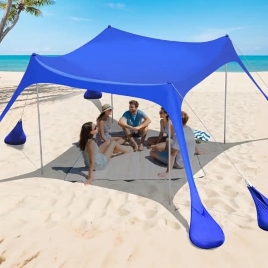 Tenda da Spiaggia Parasole - Protezione UV UPF 50+ con 8 Sacchi di Sabbia, Facile da Montare, Tettoia Portatile per Spiaggia, Picnic in Famiglia, Campeggio e Viaggi