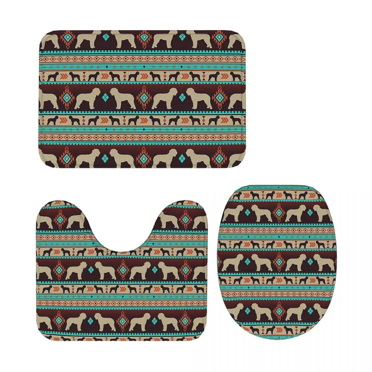 Boho Dogs Lagotto Romagnolo Sunset Tappetino da bagno 3 pezzi Set da bagno Copriwater Decorazioni per la casa Tappeto antiscivolo