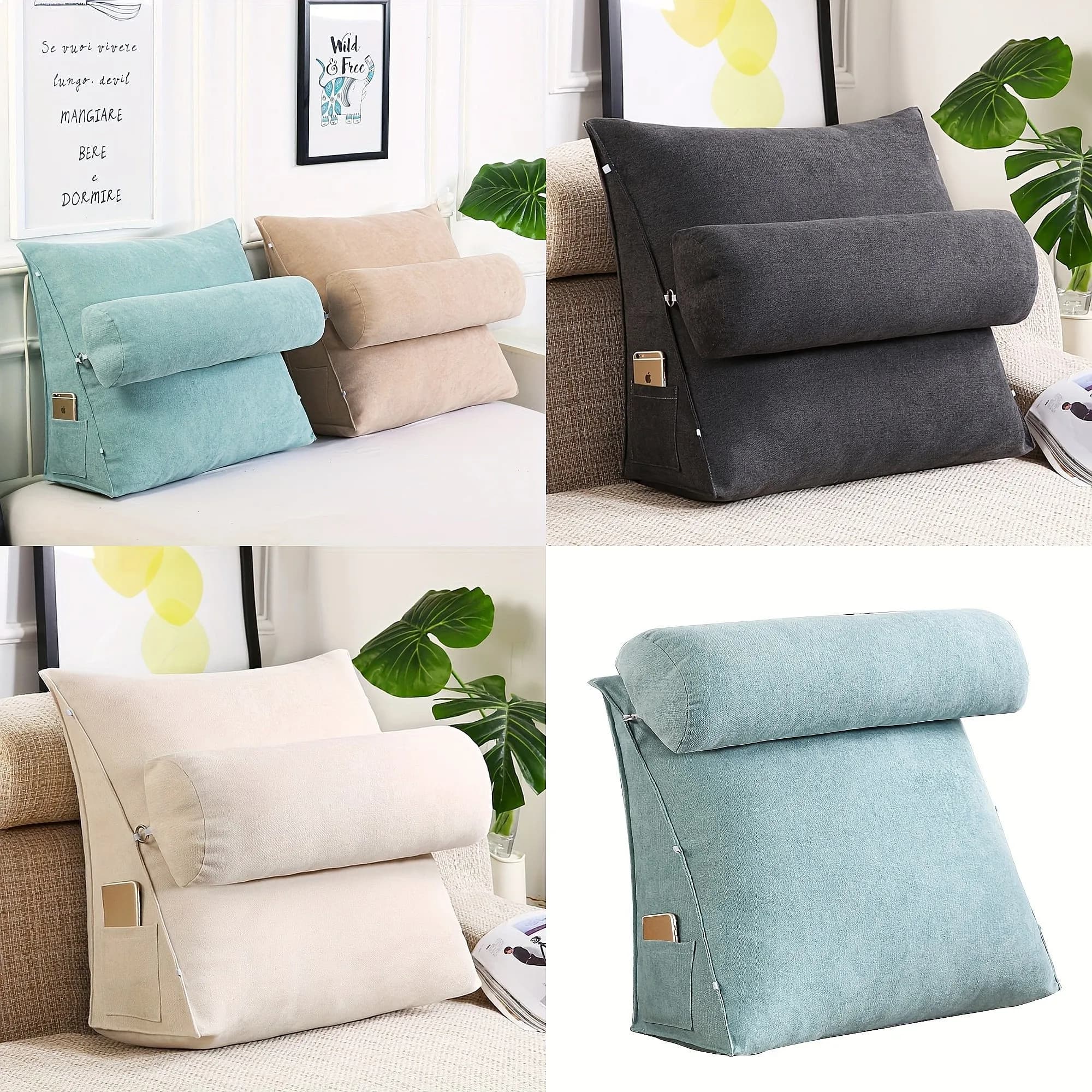 Large Triangular Backrest Cushion - Gray, Non-Woven Fabric, Neck Support Pillow for Bedroom & Office Relaxation