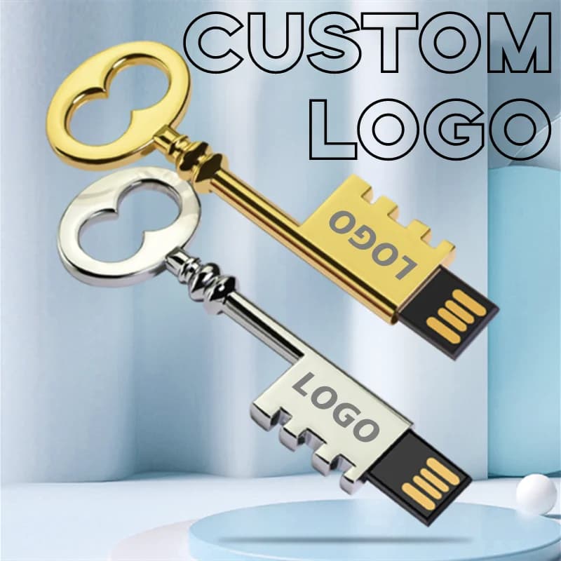 Nuovo nome personalizzato gratuito LOGO chiave in metallo argento e oro modello USB2.0 Pen Drive 2GB 4GB 8GB 16GB 32GB 64GB 128GB Memory Stick