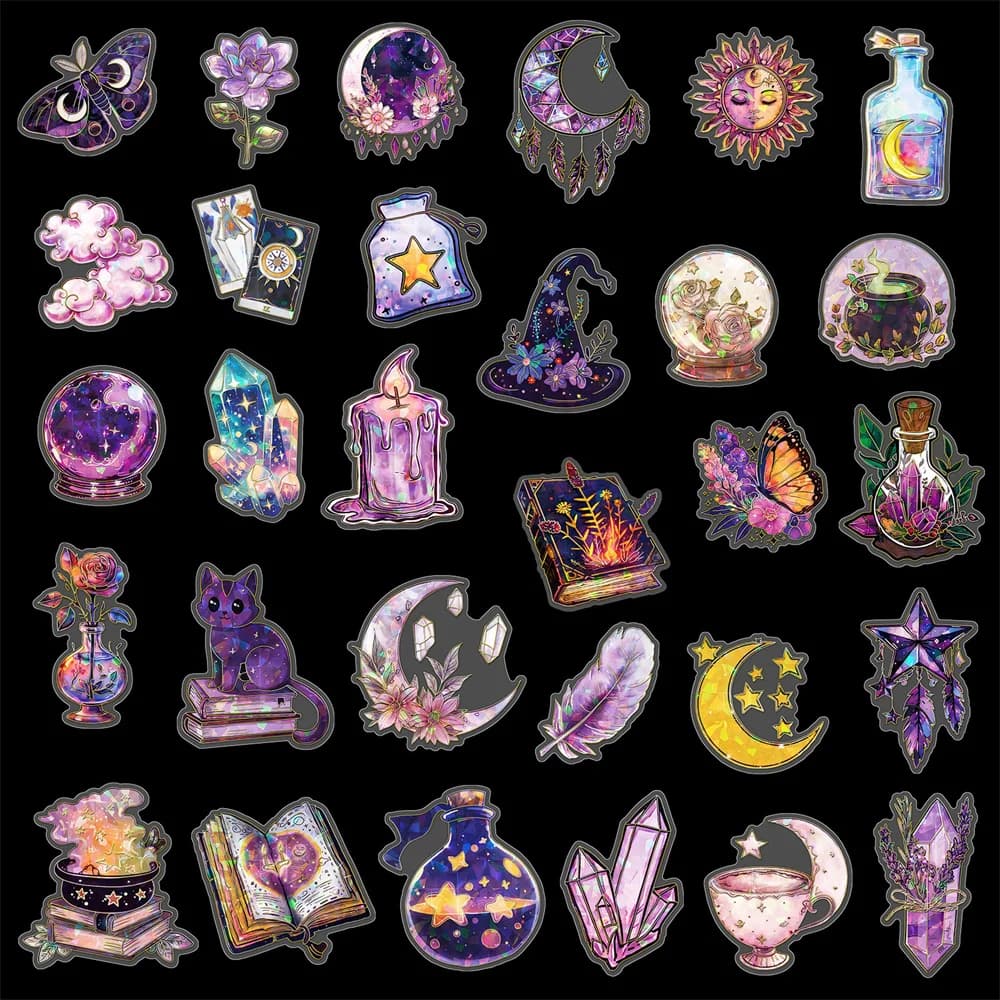30 adesivi Magic World con stampa a caldo, sfera di cristallo, sparatutto laser, materiale fai da te, adesivi decorativi, album per feste per bambini