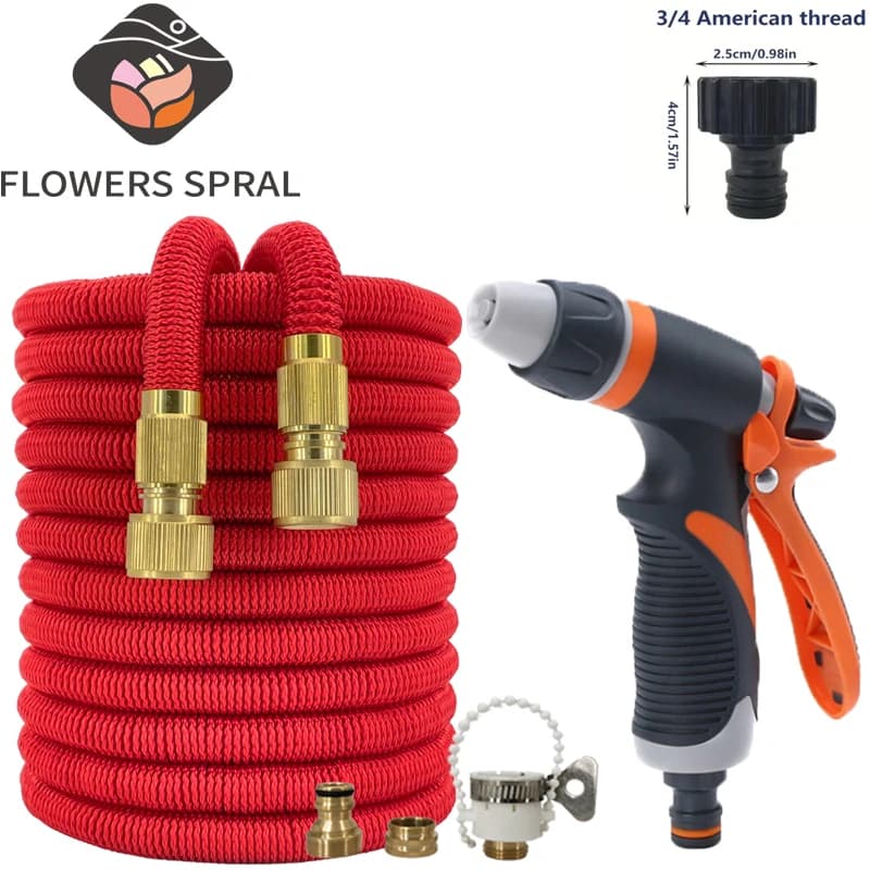 FLOWERS SPRAL Expandable Garden Hose Kit High Pressure Spray Gun Portable Irrigation Set For Household Lawn Garden Watering