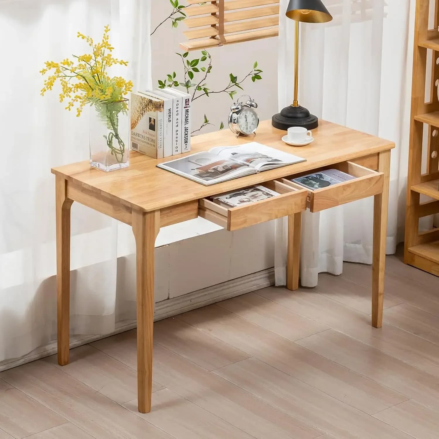 Scrivania in Legno Massello, Tavolo da Gaming e Studio per Casa e Ufficio, Scrivania PC per Studenti, Scrivania Compatta per Spazi Ridotti