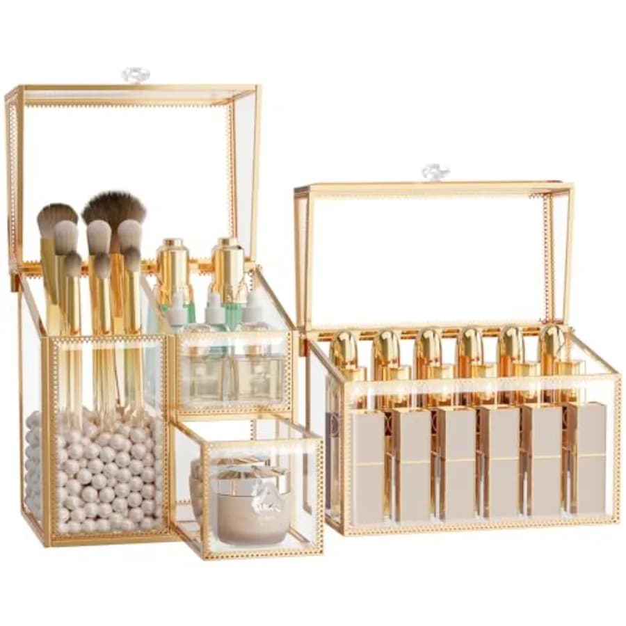 Organizzatore per Pennelli da Trucco e Cosmetici con 18 Scomparti per Rossetti e Porta Pennelli con Coperchio per Prodotti Skincare e Profumi