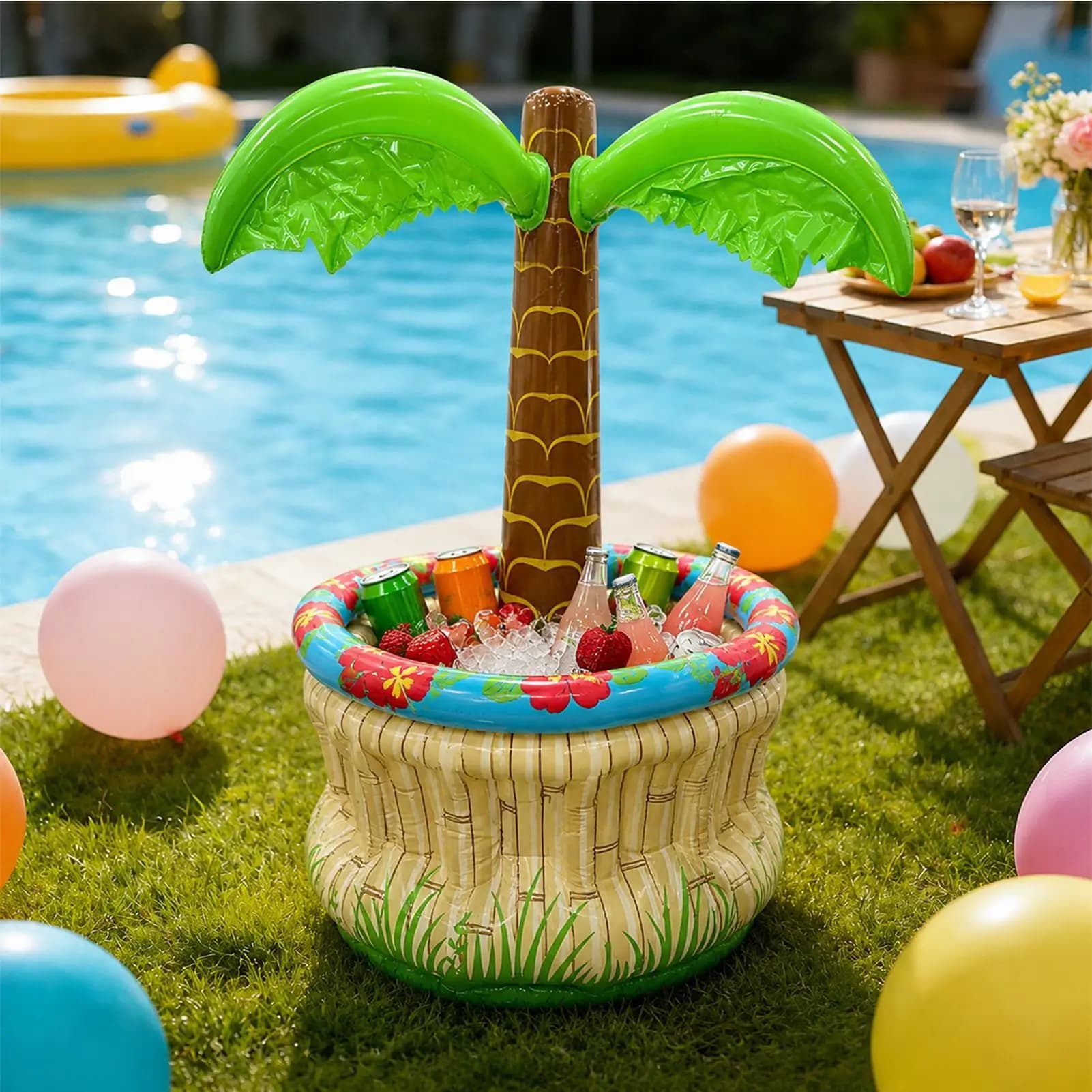 PVC Inflatable Pool Float Cooler Ice Container Food Drink Storage Box For Men Women Beach Lake Birthday BBQ Picnic Outdoor Camp