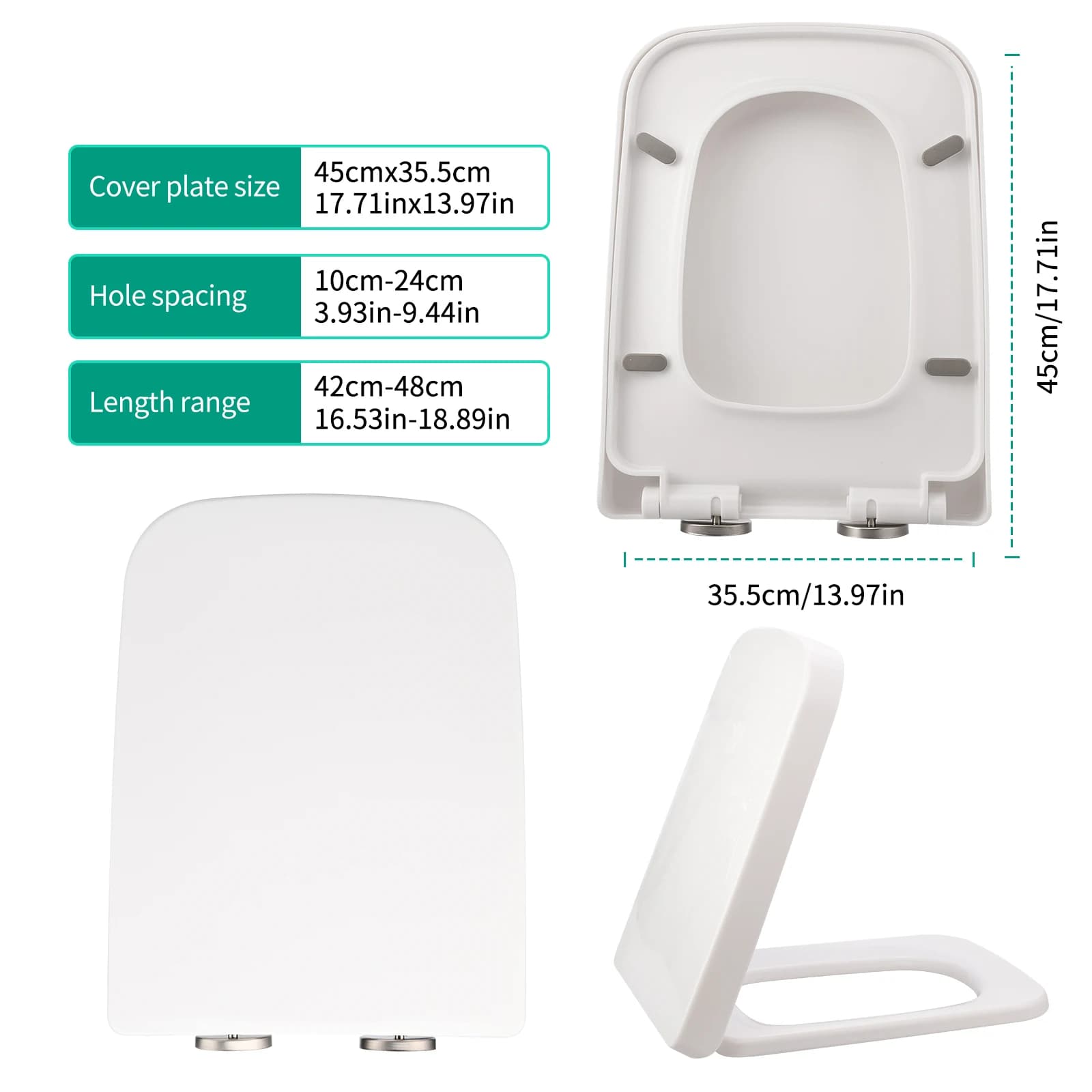 Copriwater quadrato ad angolo arrotondato 04A-PP addensato per uso domestico (larghezza 34 cm, lunghezza 42-48 cm)