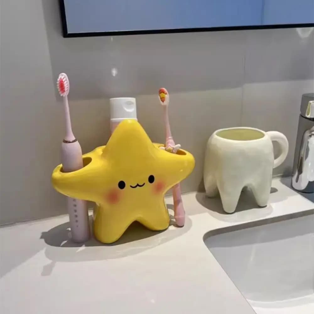 Portapenne creativo in ceramica Porta spazzolino elettrico a forma di stella impermeabile Porta spazzolino antiscivolo salvaspazio