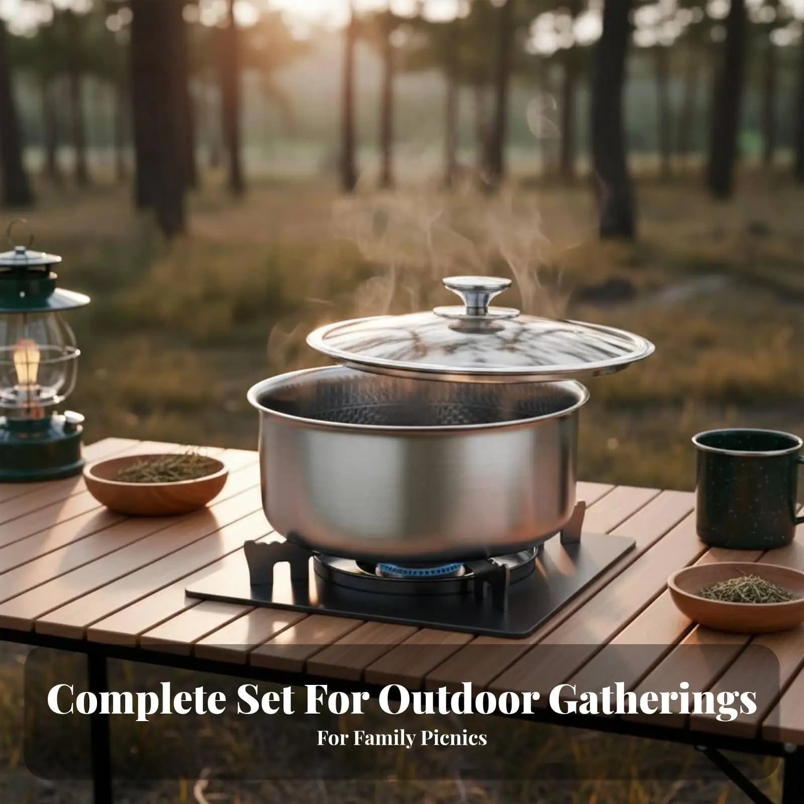Nonstick Camping Cookware Set Stainless Steel Pot Pan Kit with Detachable Handle Foldable Storage Bag for Gas Induction Stove