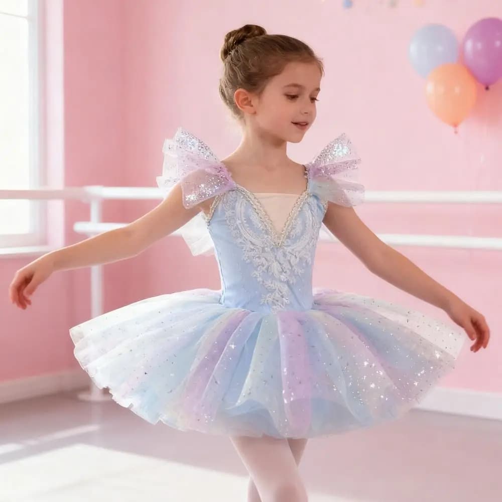 Abito da balletto per bambini con paillettes alla moda Abito da festa moderno Tutu da balletto Abiti da spettacolo gonfi Danza