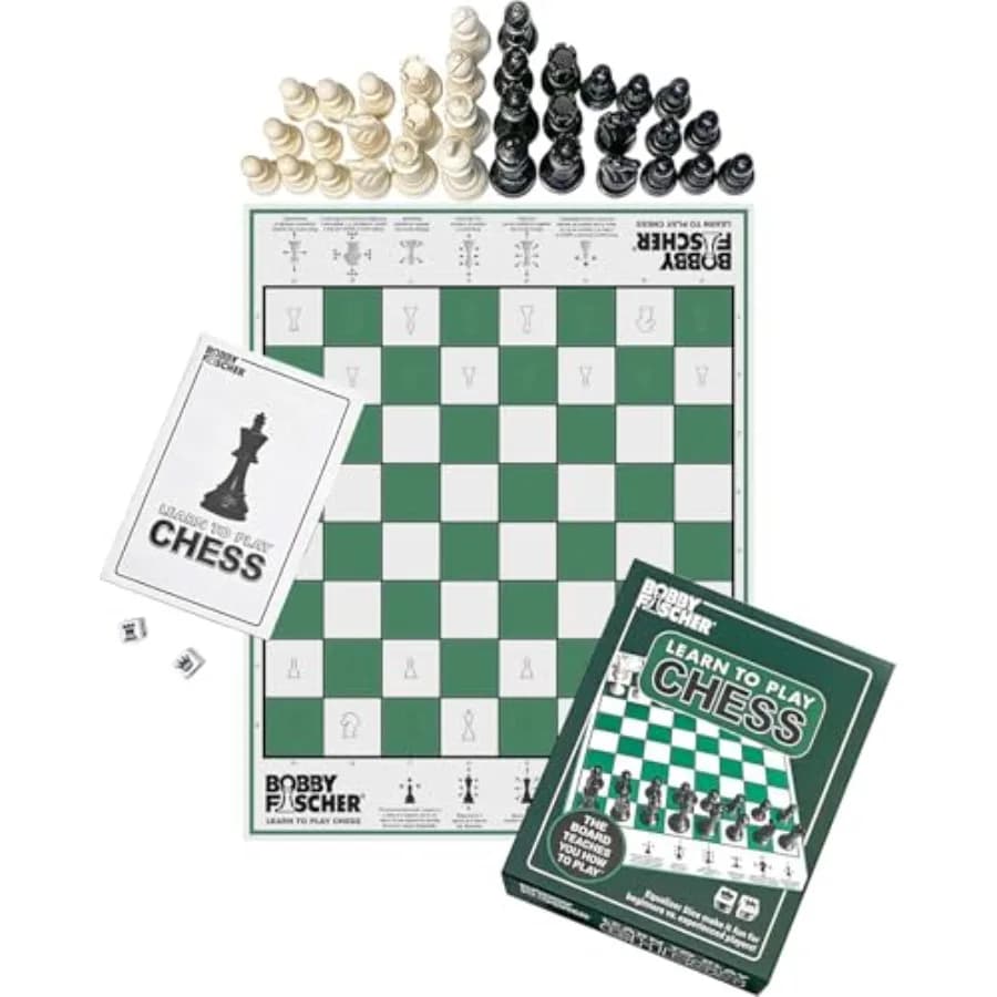 Set di Scacchi per Principianti, 6 Pezzi in Legno con Design Classico Bianco e Nero, Facile da Imparare e Giocare