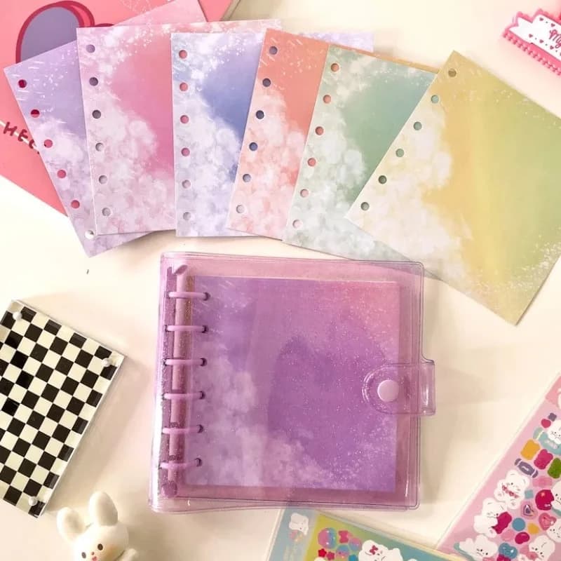 A7 Square Loose Leaf Diary Notebook Glitter Journals Agenda Planner PVC Binder Goo Card Book Gift Set Stationery
