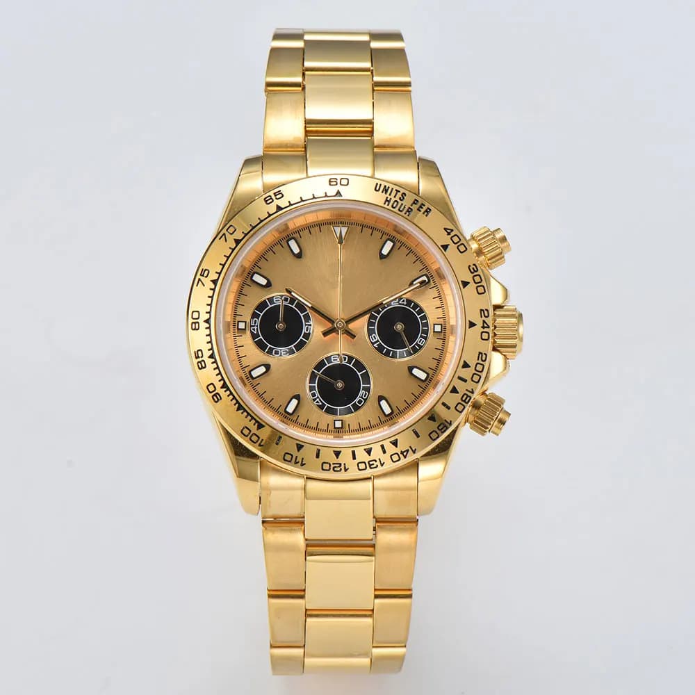40mm VK63 Quartz Men's Gold Watch Chrono Code Watch 316L Stainless Steel Sapphire Glass Panda Eye Dial Watch
