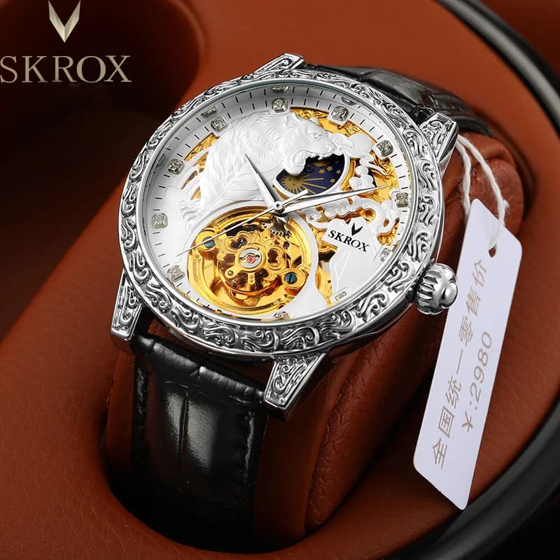 Original Tiger Fashion Classics Diamond Man Watch Moon Phase Tourbillon Automatic Mechanical Skeleton Luxury Elegant Male Clock