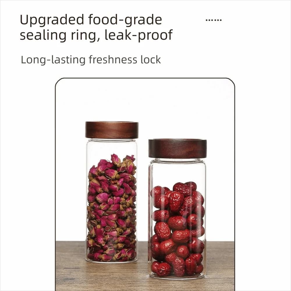 Screw Airtight Seal Glass Storage Jar with Wood Lid Multi-Purpose Tea Coffee Beans Containers Durable Clear Glass