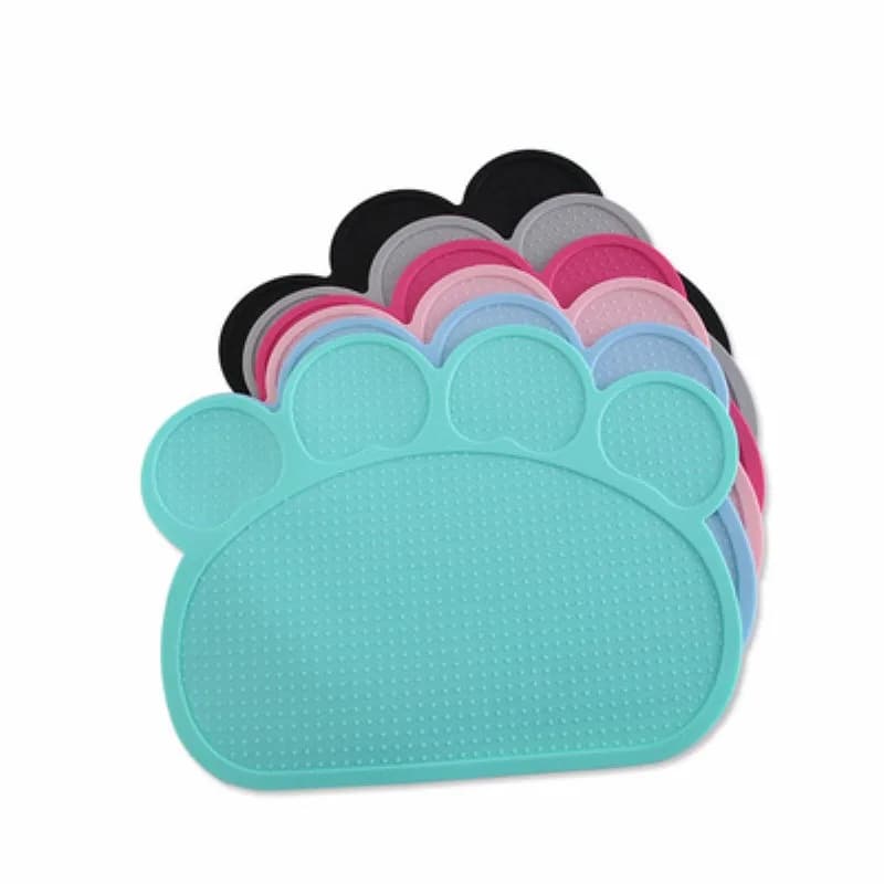 Cute Paw Print Silicone Pet Feeding Mat Raised Edge Anti Slip Waterproof Pet Bowl Mat Spill Proof Food Tray