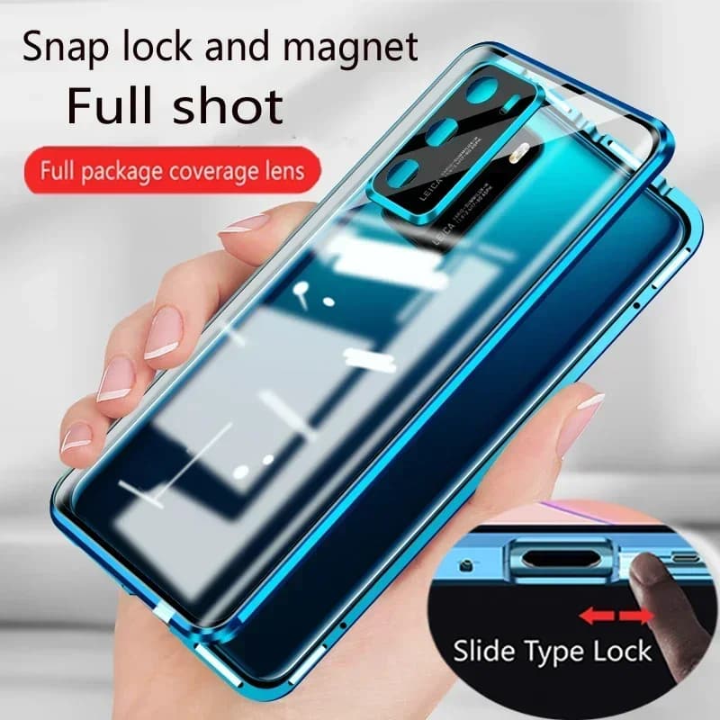 Custodia Magnetica in Metallo a Doppio Vetro con Chiusura a Scatto per Honor X5 Plus X6S X7C X7D X8A X9A X9B X9C Smart X9D