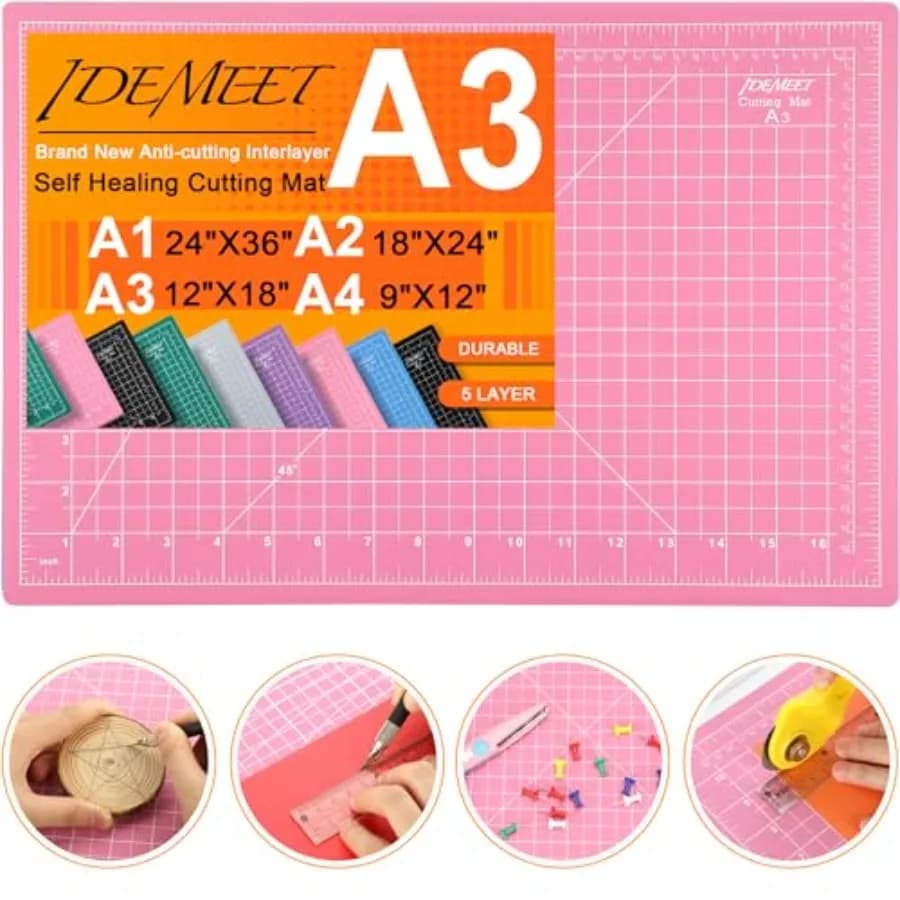 Density-upgraded 18"x12" Self Healing Cutting Mat, Rotary Sewing Mat for Crafts, 5-Ply Blade Table Protector Cut Board for Fabr