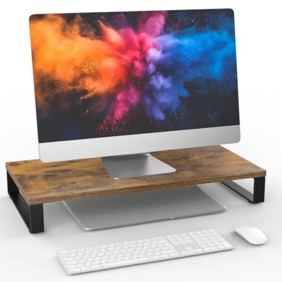 Supporto per monitor da scrivania in legno e acciaio con organizer per ufficio, laptop, PC, stampante, 24x12 pollici