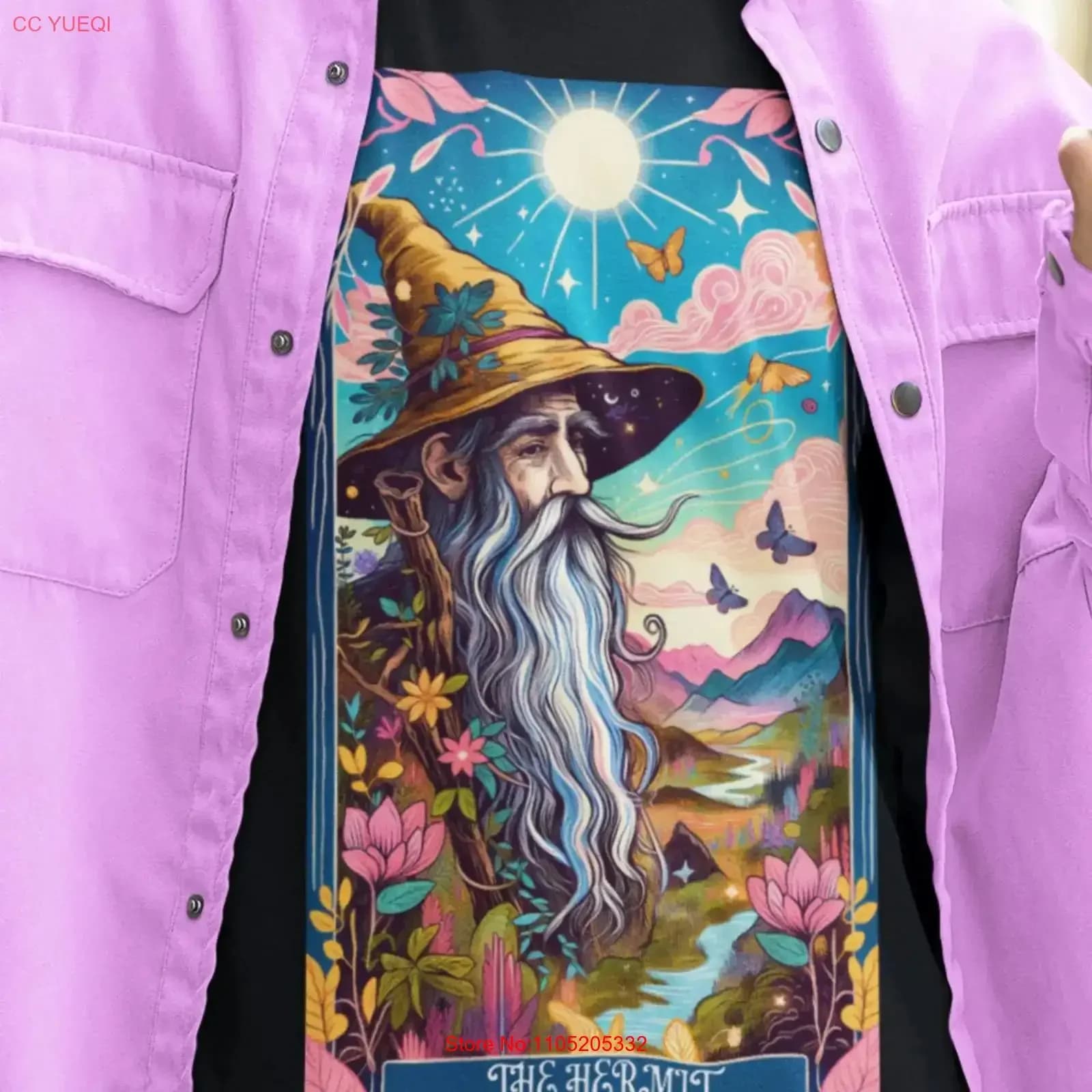 Maglietta con tarocchi The Ermit Mystical Compleanno Natale vintage lavato Top da indossare tutti i giorni Abiti firmati leggermente morbidi